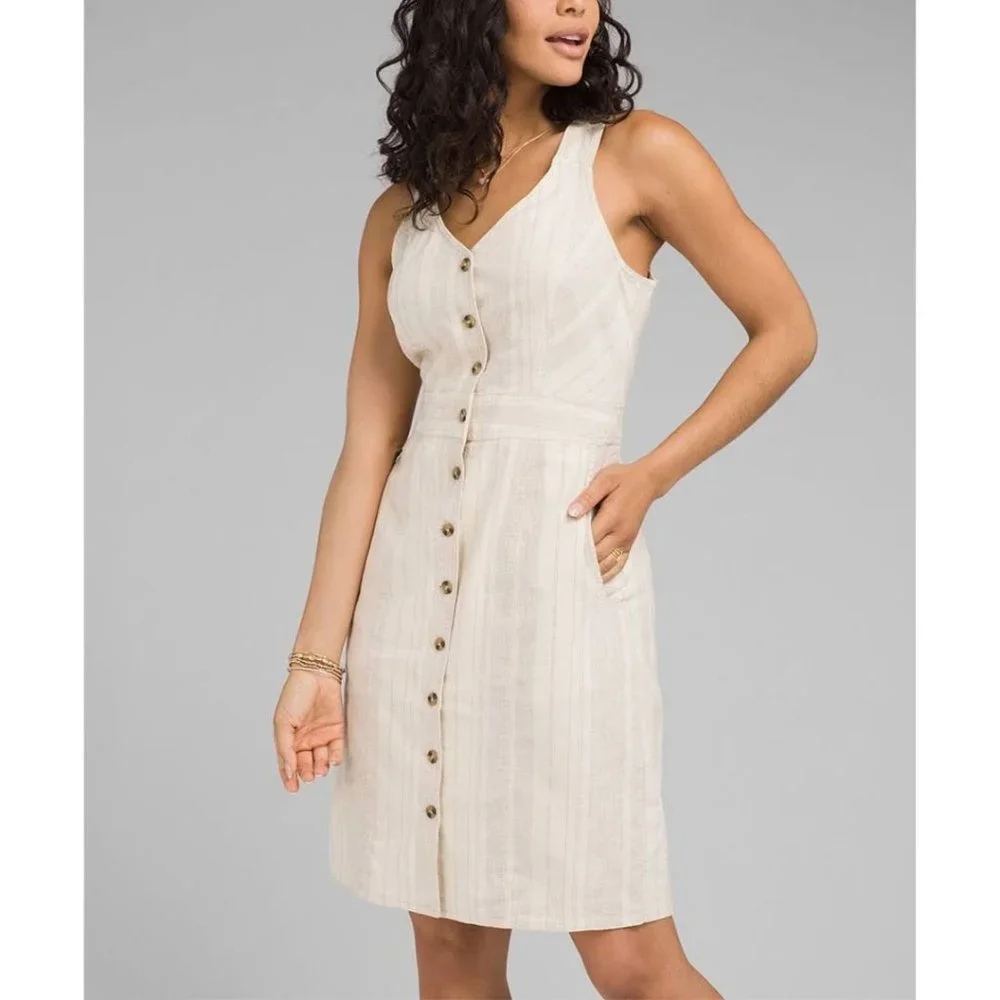 PrAna Dress Grace Trail Dress Hemp Blend Stone Stripe Size XL - Picture 1 of 10